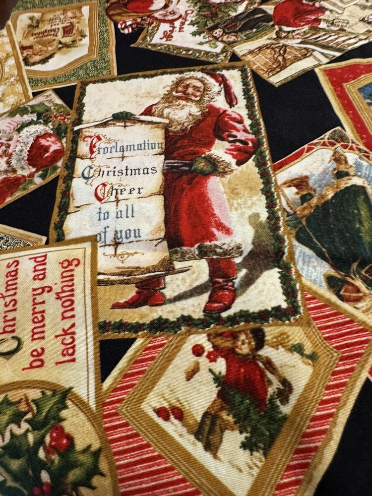 Christmas Past for Wilmington Prints Cotton Fabric Antique SANTA Victorian Cards