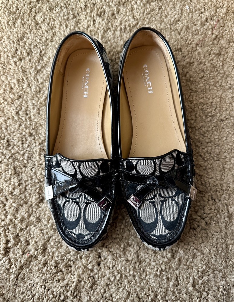 Coach Black Jacquard Loafer with Silver Logo Size 8B