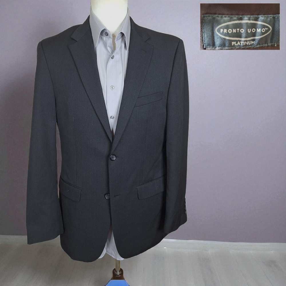 Pronto Uomo Jacket Blazer Mens 40L Dark Gray Double Vented wool