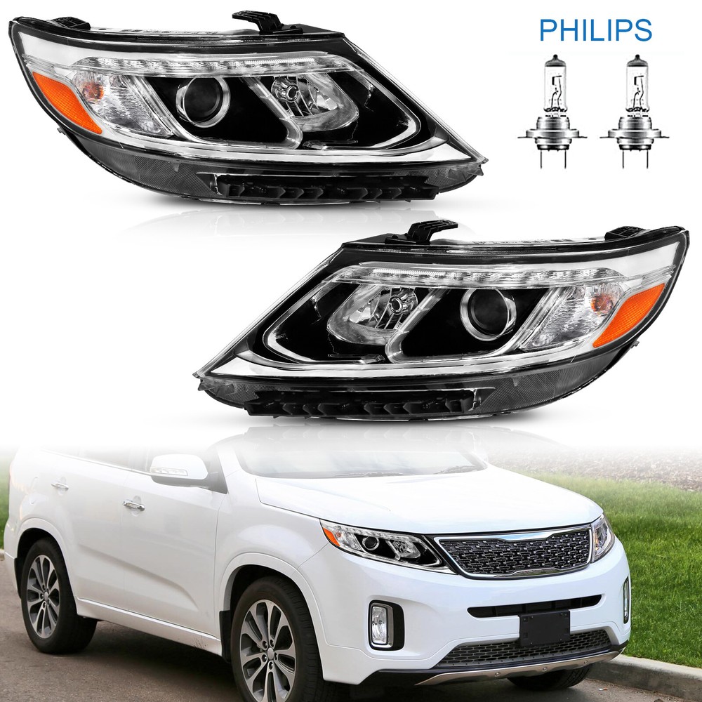 Pair Halogen Headlight Assembly w/Bulbs For 2014 2015 Kia Sorento LX Left Right