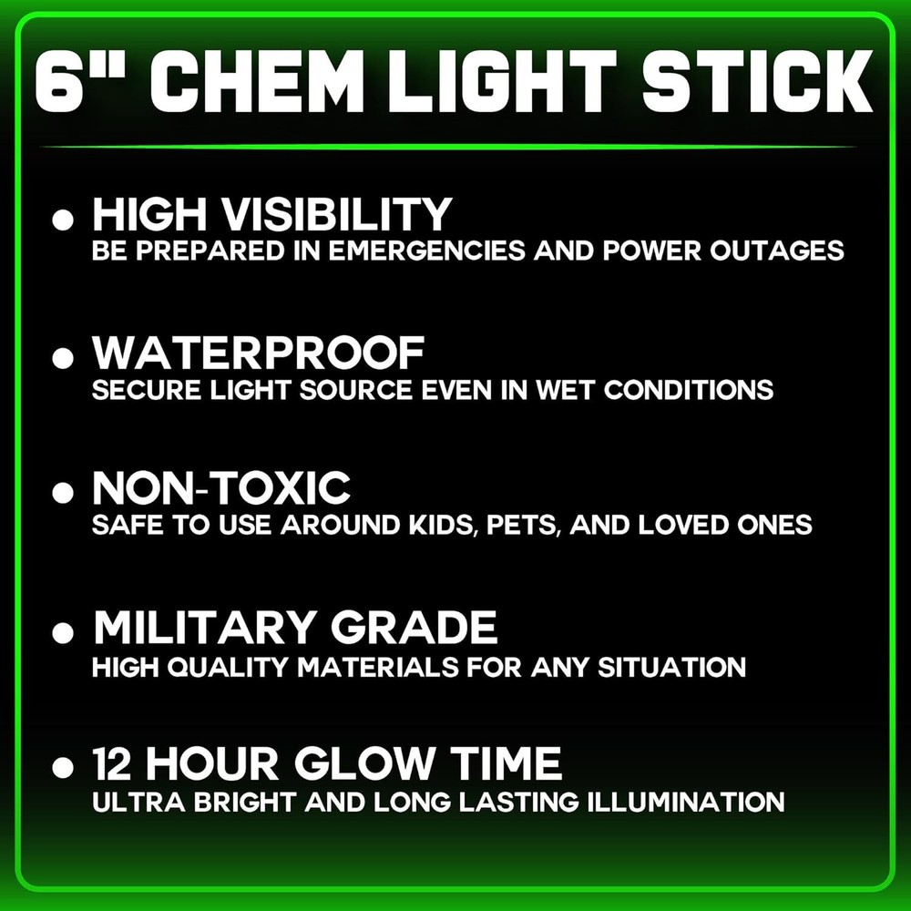 Emergency Glow Sticks - 12 Ultra Bright Individually Wrapped Military Grade Chem