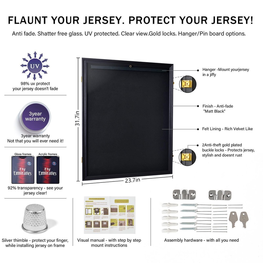 Jersey Display Pro UV Case Football Box Lockable with Hanger 31.5