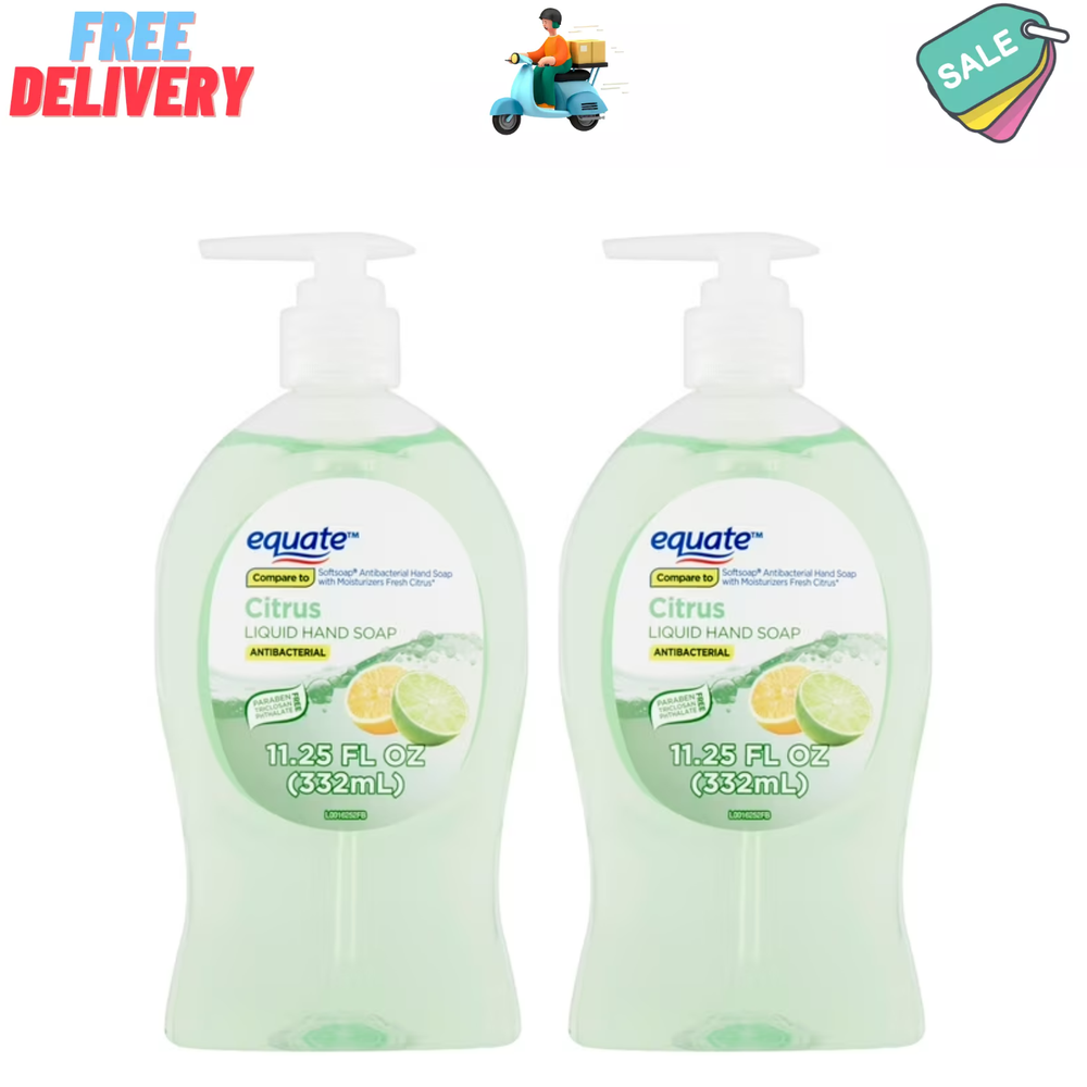 (2 Pack) Equate Antibacterial Green Citrus Liquid Hand Soap Pump, 11.25 Fl Oz