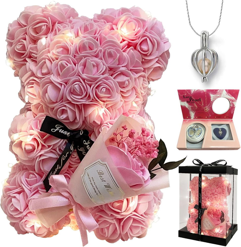 Mothers Day Gift Pink Rose Teddy Bear Pearl Necklace Blind Box for Mom Grandma-image