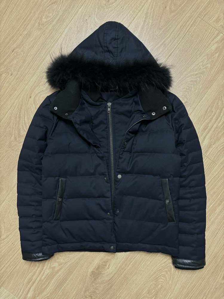 The Kooples Puffer Jacket Mens Duck Down Navy Hooded Fur Trim Warm Winter size S