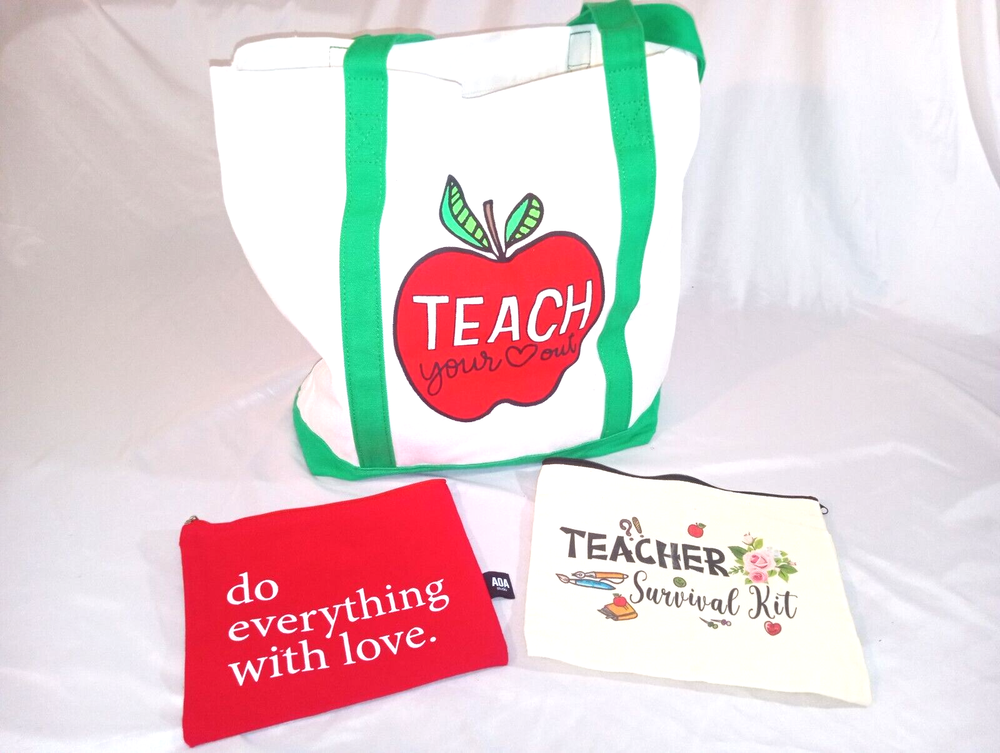 Back-To-School Teacher Survival Kit Canvas Tote Bag Set of 3