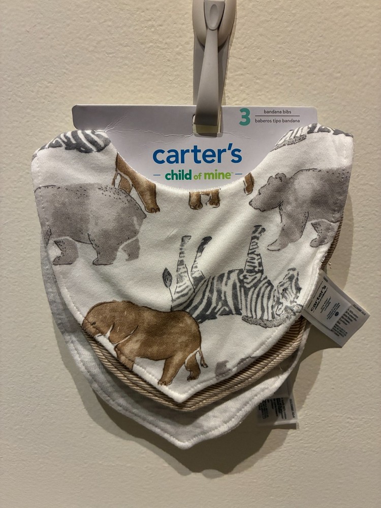 NEW Carter's Child of Mine 3-Pack Neutral Safari Bandana Bibs