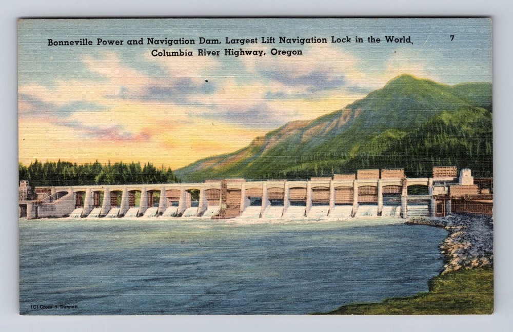 Vintage Columbia River Highway OR Bonneville Power Dam Postcard