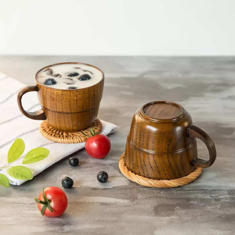 Vintage Wooden Mug for Tea Coffee Beer Milk or Water