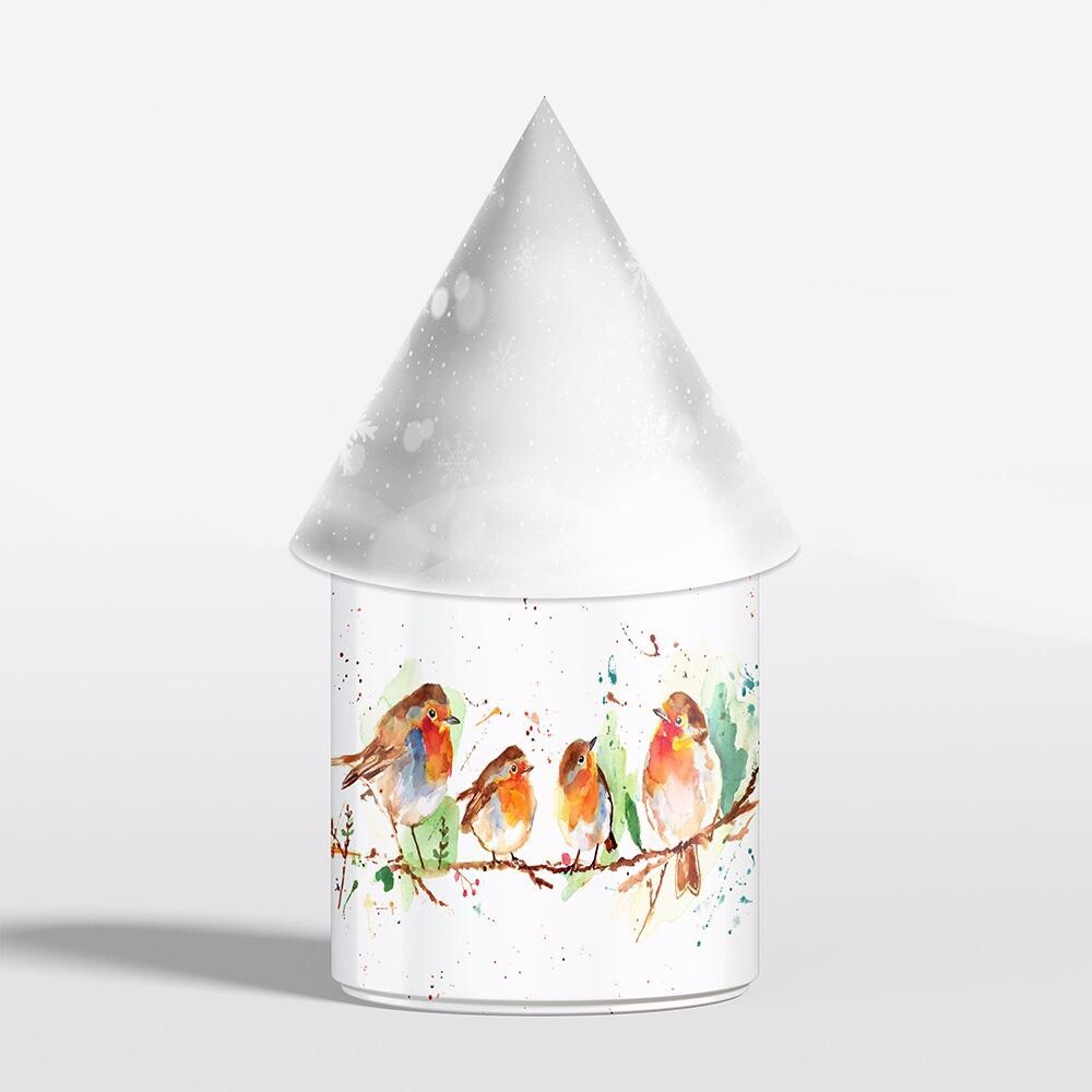 Christmas LED Light Up Robin Family Scene Lantern Lamp Decoration 21cm High