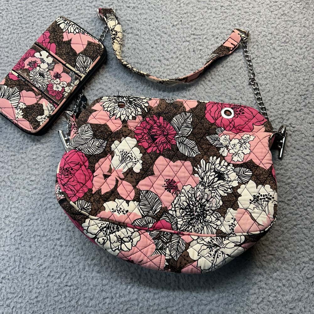 Vera Bradley Retired Pink MochaRouge Handbag Wallet Combo with KeyClip Pockets
