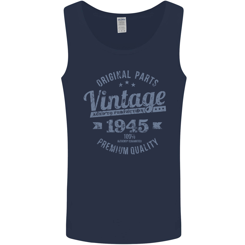 Vintage Year 80th Birthday 1945 Mens Vest Tank Top Navy Blue