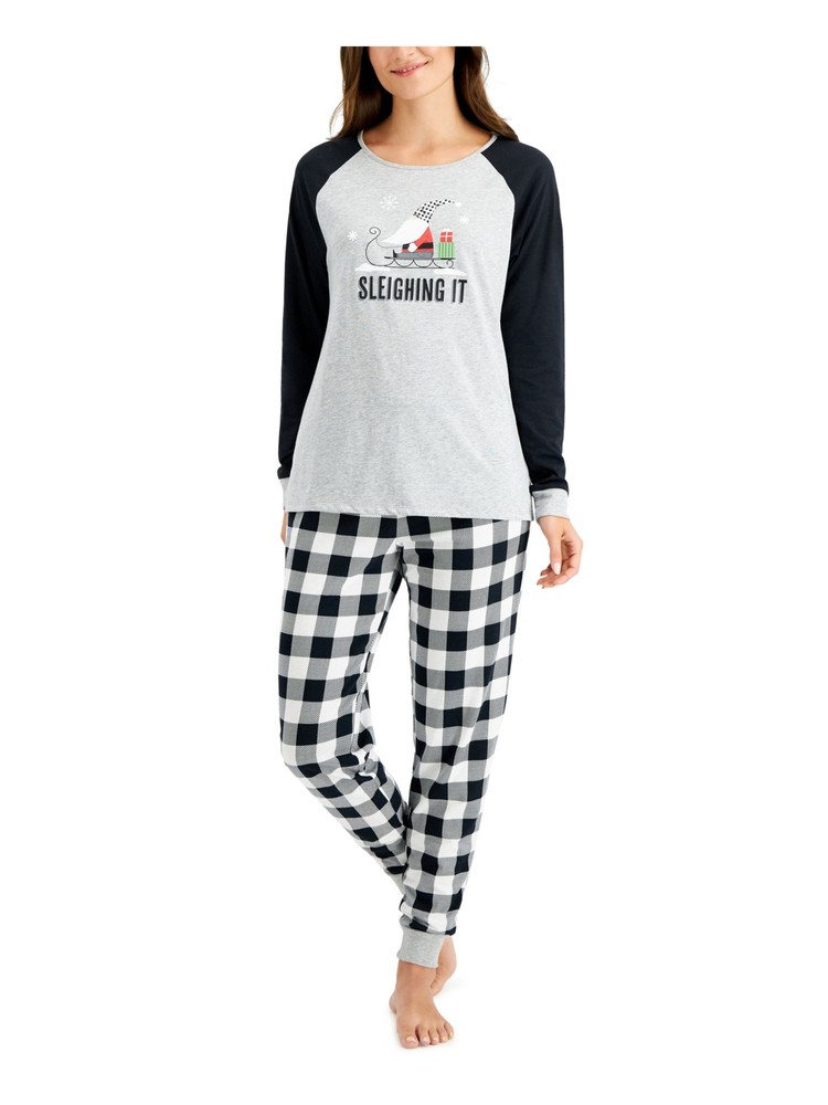 FAMILY PJs Womens Sleighing It Gray Long Sleeve T-Shirt Top Pants Pajamas S