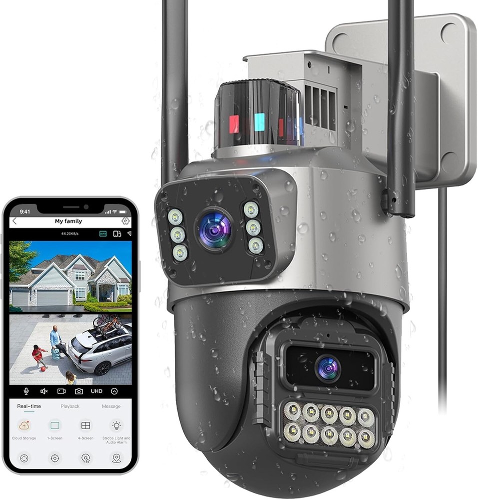 6MP Dual Lens Security Camera with AI Tracking & Color Night Vision - Waterproof