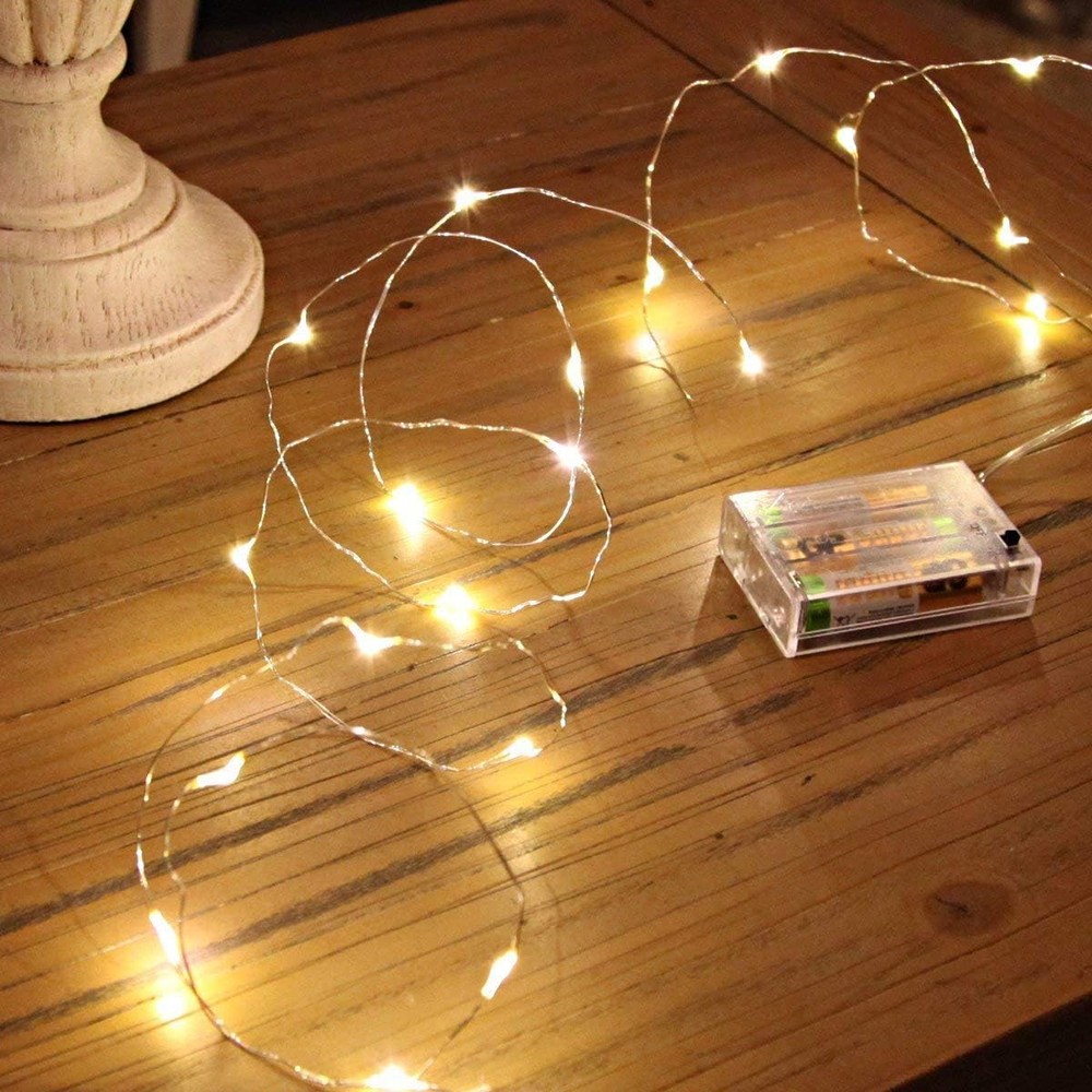 LED Fairy Lights Battery Operated 16ft Copper Wire Mini String Lights Warm White