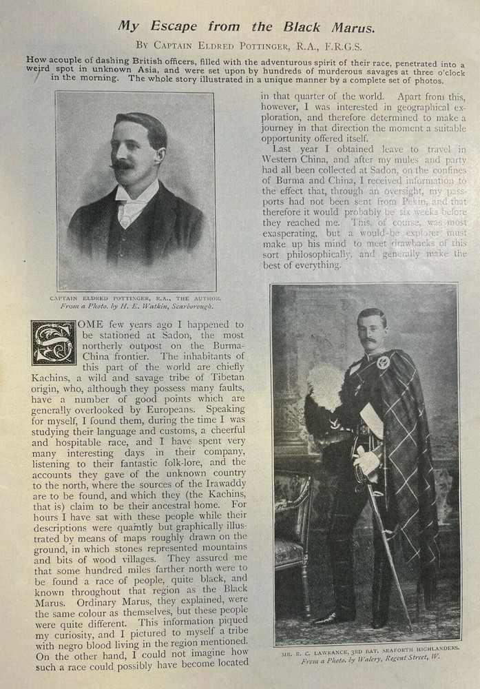 1898 Captain Eldred Pottinger Escape From Black Marus Burma China illustrated