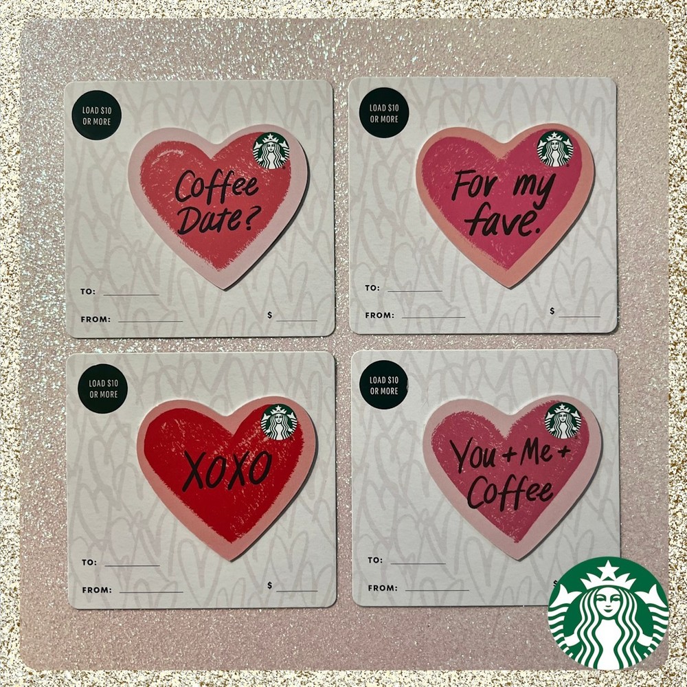 ❤️ 2026 Starbucks Valentine's Day Complete Set of 4 Die-Cut Hearts Gift Cards $0