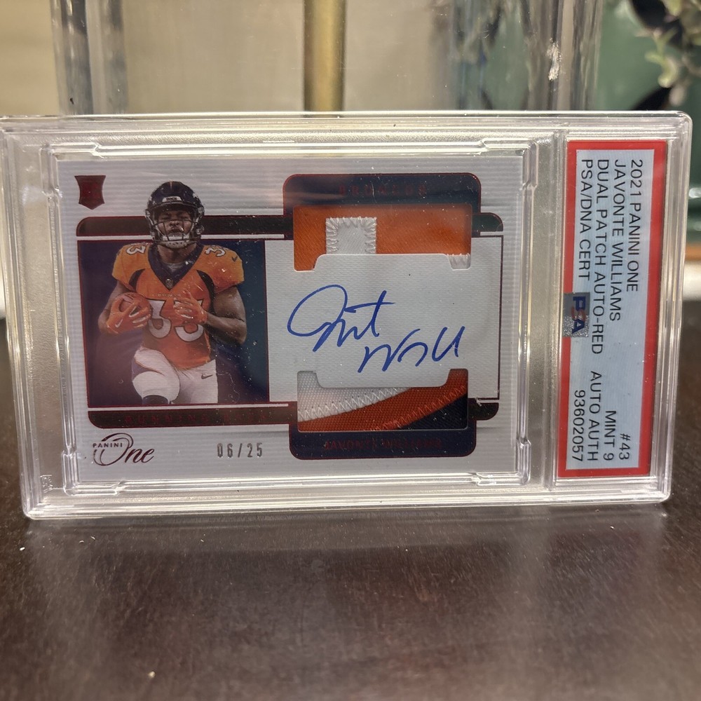 Javonte Williams Panini One Dual Patch Autograph RC 06/25 Gem Mint 9