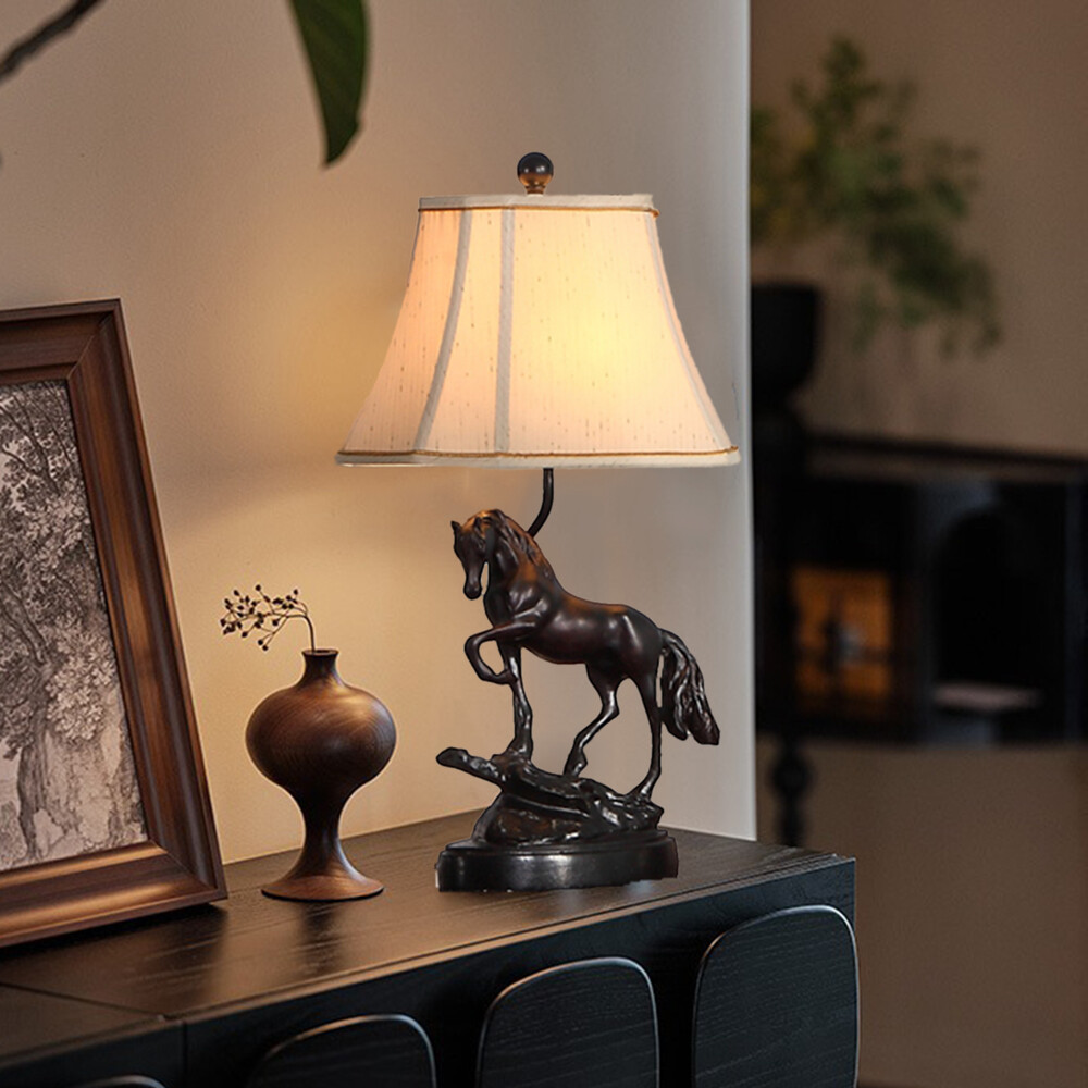 Luxury Retro Horse Head Fabric Shade Vanity Table Lamp  