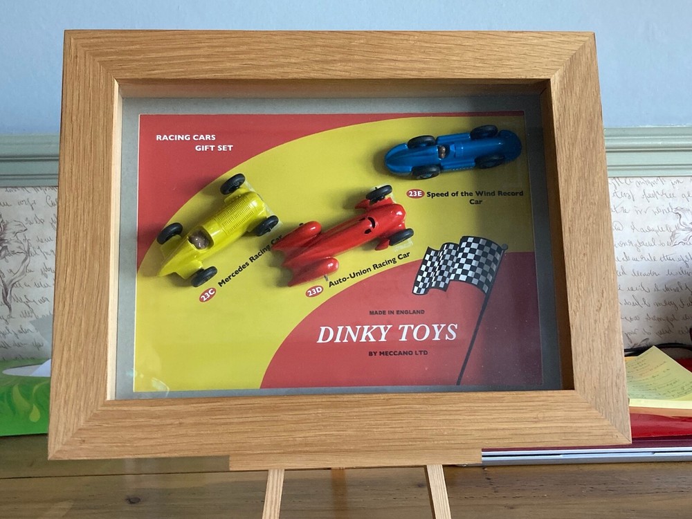 Dinky Toys Diecast Racing Cars Gift Set in Oak Frame, Restored, 23C, 23D, 23E
