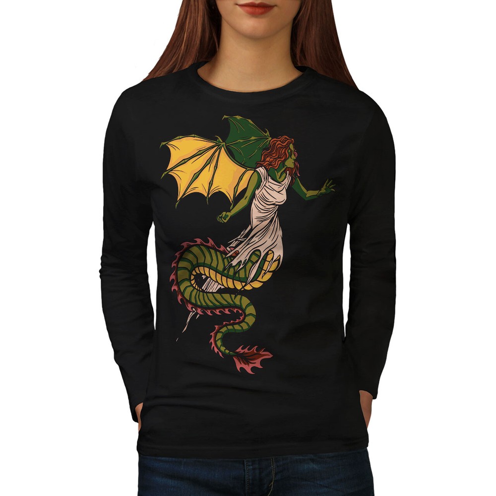 Wellcoda Winged Serpent Mythical Animal Womens Long Sleeve T-shirt