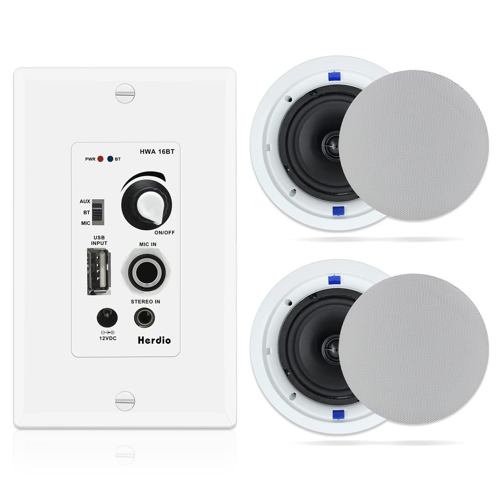 6.5 Inch Bluetooth Ceiling Speakers 320W 2-Way Flush Mount in Wall Amplifier ...
