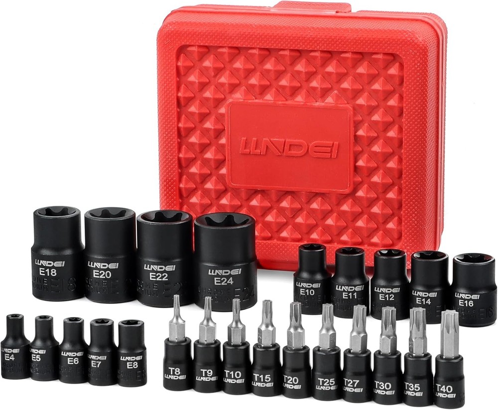 LLNDEI 24PCS Torx Bit Socket Set with Female External Star Bits