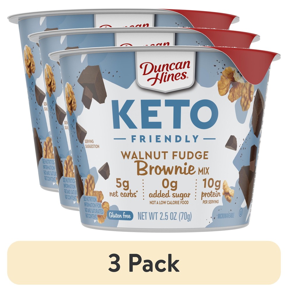 (3 pack) Duncan Hines Keto Friendly Cake Cup Walnut Brownie Mix, 2.5 oz