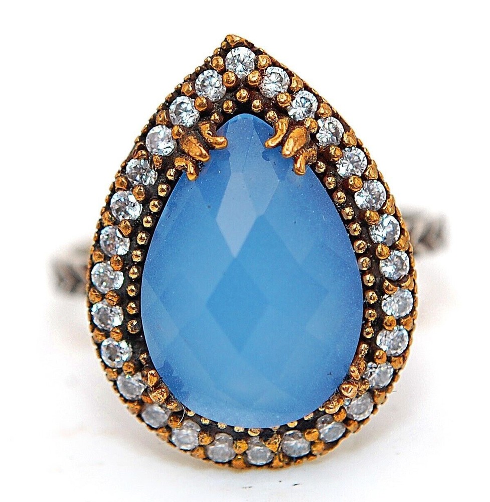 Vintage Ottoman Empire Inspired 4CT Aquamarine Topaz 925 Sterling Silver Ring Size 7