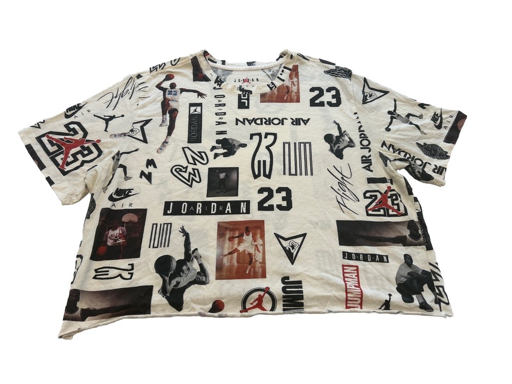 Nike Jumpman Michael Jordan 23 Women XL T Shirt All Over Print Short Sleeve Crop