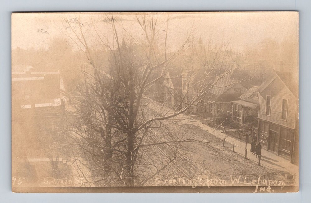 W Lebanon IN-Indiana, RPPC, S Main Street, Scenic View Vintage c1909 Postcard