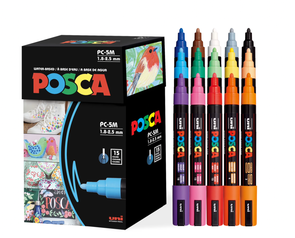 Uni Posca Paint Markers  PC-5M Medium Point Water-Based 15 Assorted Colors