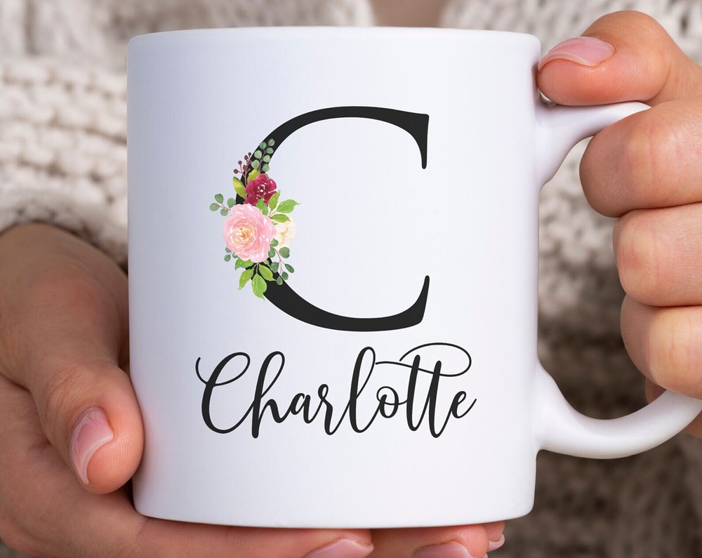 Personalized Coffee Mug Personalized Name Coffee Cup Initial Mug Pretty Black
