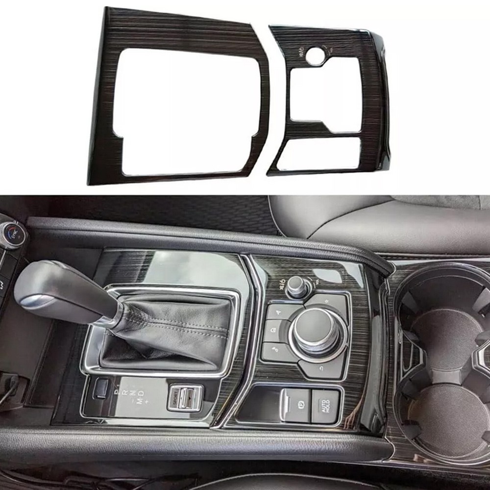Black Titanium Gear Shift Console Panel Frame Cover Trim for Mazda CX5 2017-2024 Models
