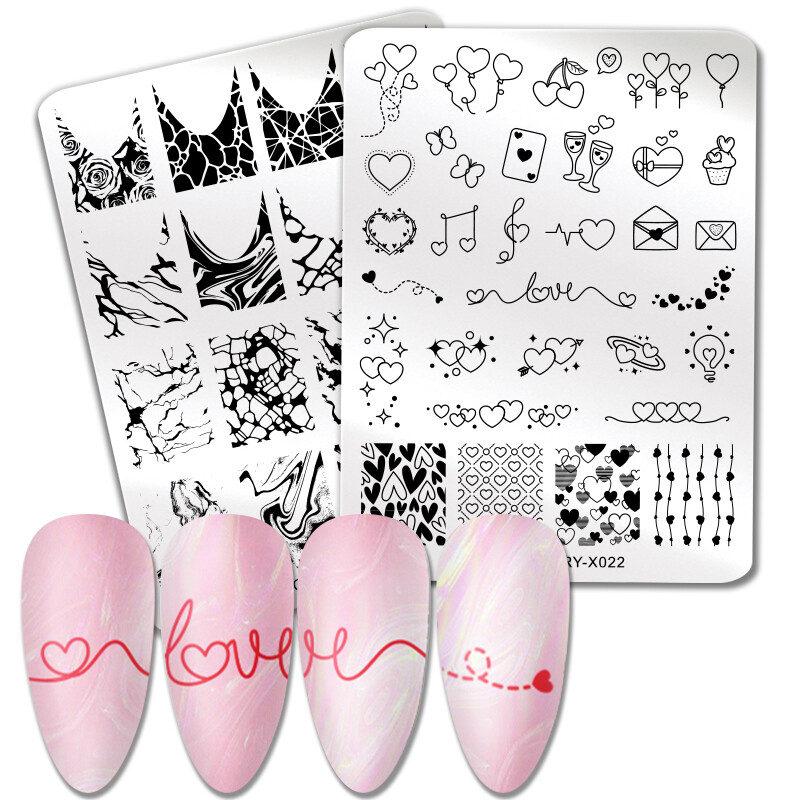 NICOLE DIARY Nail Art Stamping Plates Marble Love Stencils Template for All Gels