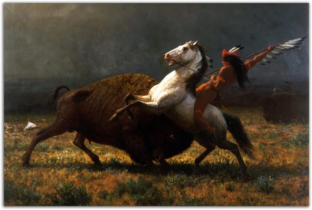 Native American Indian Horse Warrior and Buffalo Wall Art Picture Print