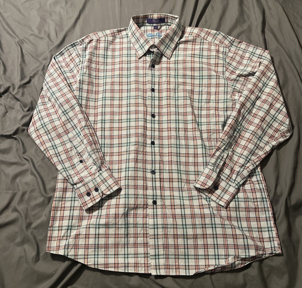 Alan Flusser Dress Shirt Men Size L Multicolor Plaid Long Sleeve Button Up
