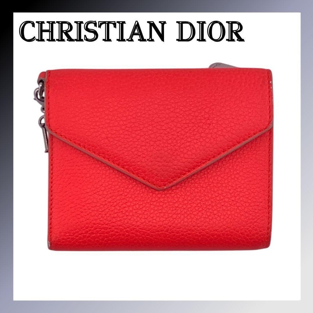 Dior Diolishimo Red Leather Trifold Wallet for Women