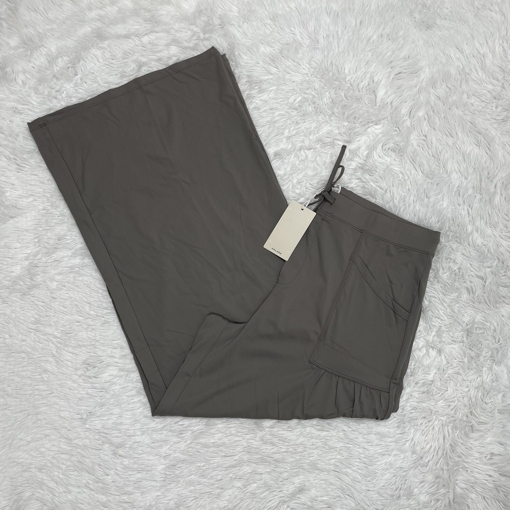 Halara Womens XL Gray Wide Leg Nylon Stretch Pants with Pockets NWT