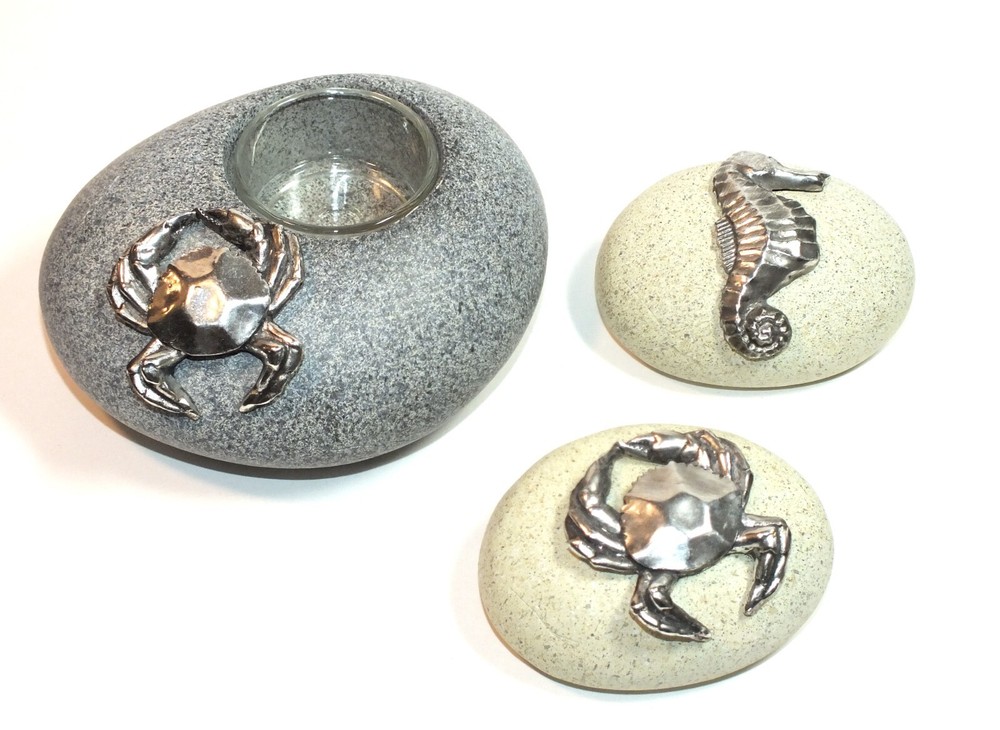 Nautical Tealight Candle Holder with Crab and Seahorse Beach Decor