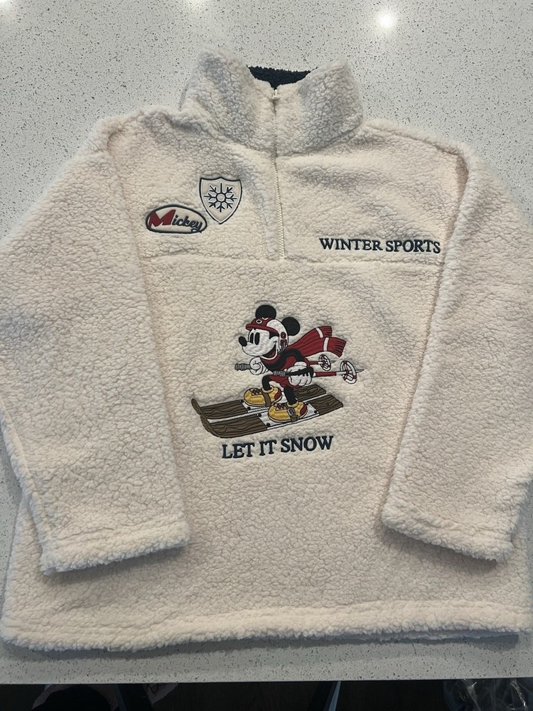 Mickey Mouse Disney Cream Pullover Sherpa XL Women's