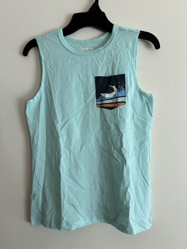 OshKosh B'gosh Kids Boys Surfer Cotton Blend Pocket Sleeveless Tank Top Aqua 8