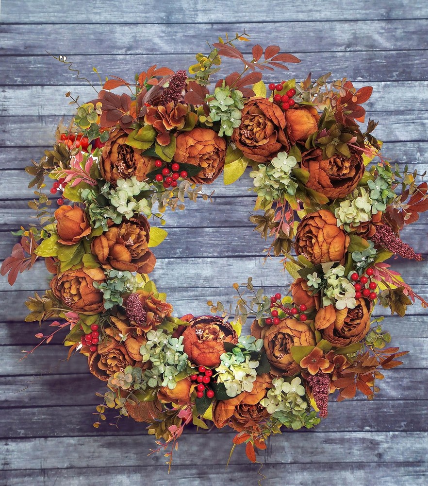 Fall Wreath for Front Door 22inch Artificial Flower Autumn Winter Wreaths for...