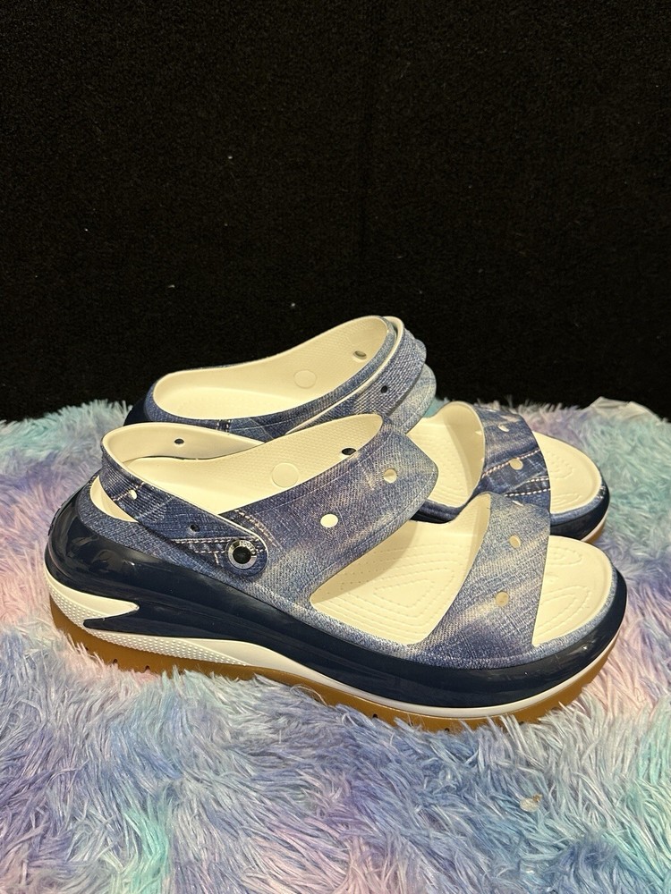 Crocs Classic Mega Crush Platform Denim Blue Gum Clogs Unisex Men's Size 13