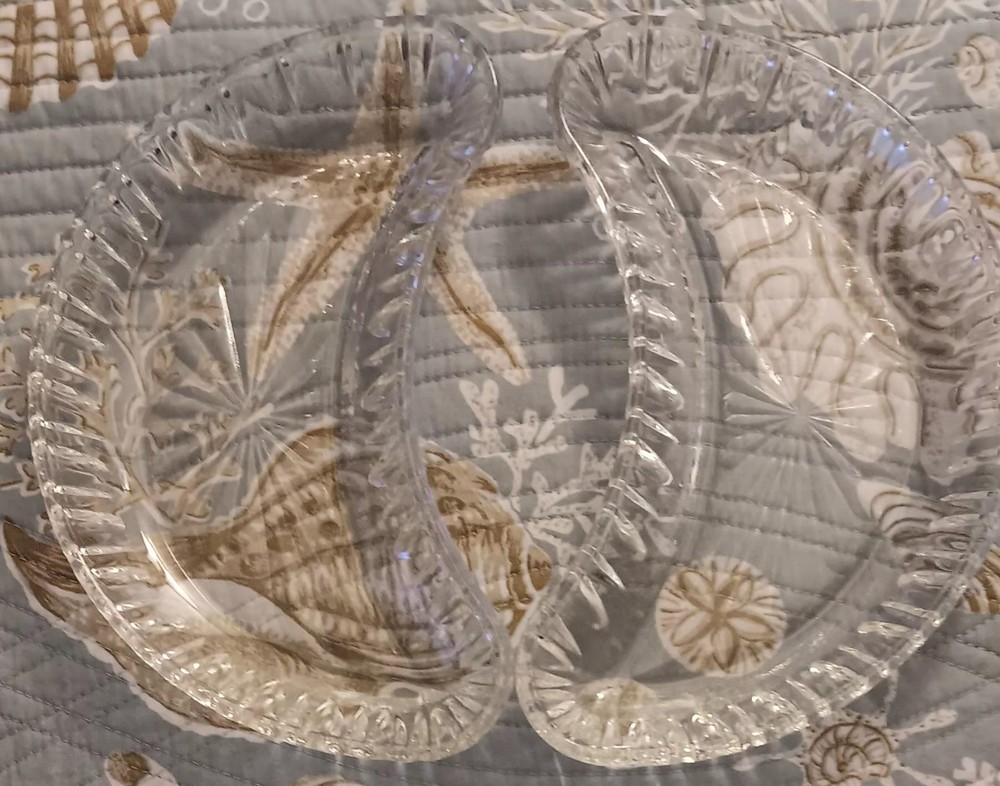 Clear Fruit Glass Half Moon Curved Condiment Relish Nuts Side Dish Glass Set 2