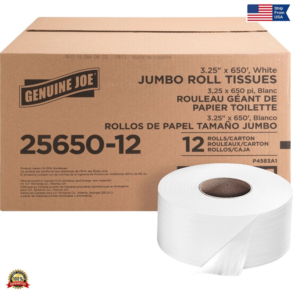 Paper Towel Toilet 2-Ply Jumbo Roll Bath Tissue Unscented 650 ft per Roll White