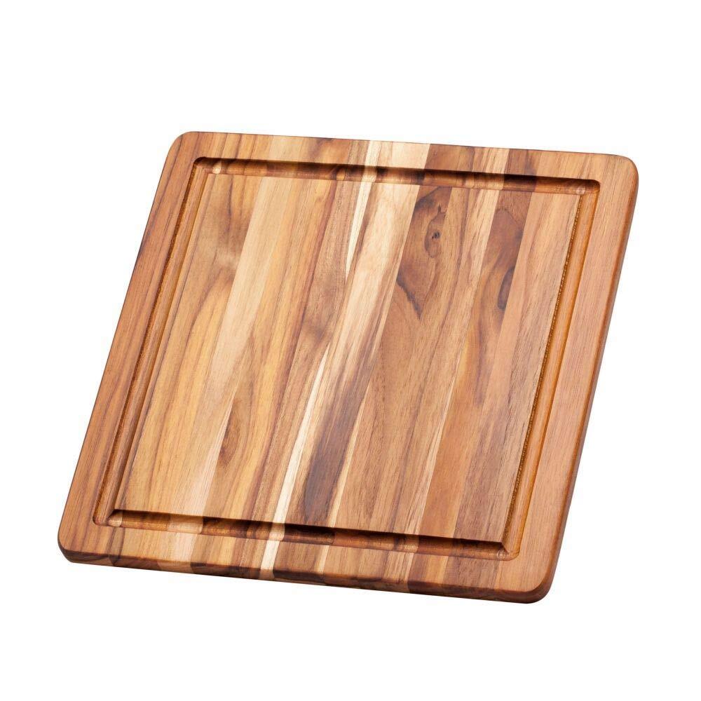 Cutting Board With Juice Canal - Square Teak Wood Serving Board (12 x 12 x .5...