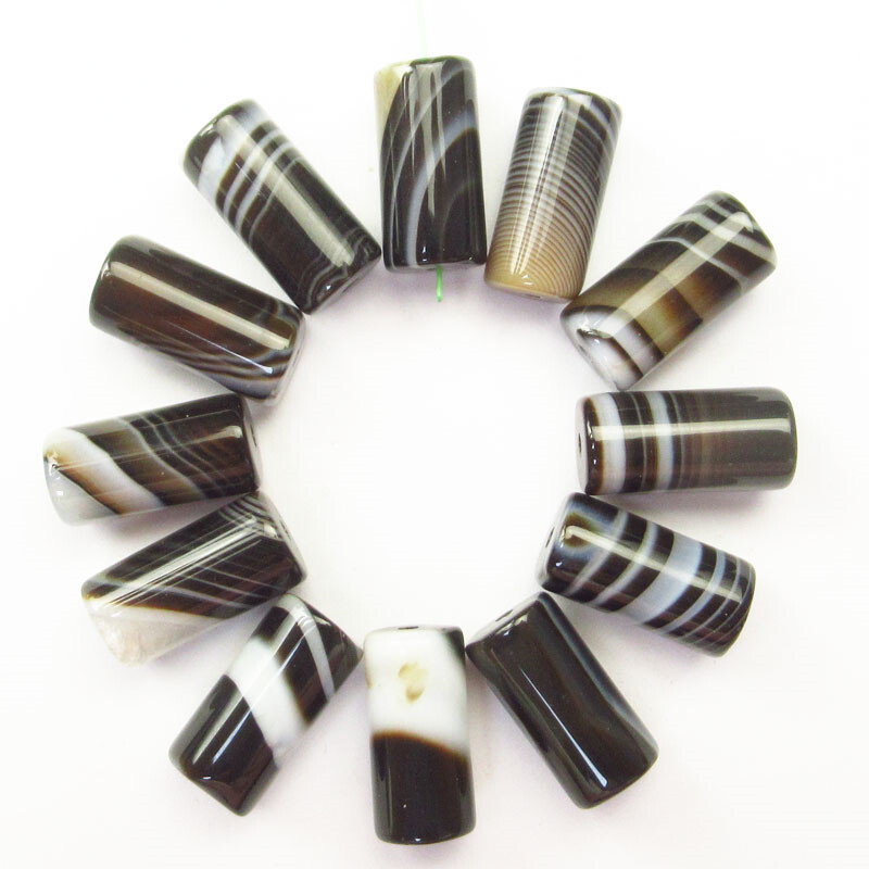 12Pcs Black White Onyx Agate Column Pendant Beads 16x8mm D95948 Jewelry Making Supplies