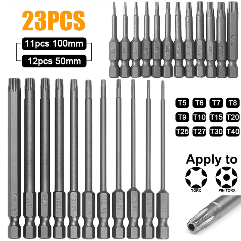 23pcs Torx Security Bit Set 50/100mm S2 Steel Magnetic Tamper Proof