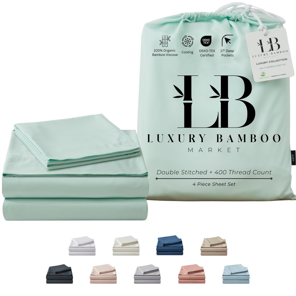 Luxury Bamboo Market | King Size Bed Sheet Set | 100% Viscose Made from Bambo...